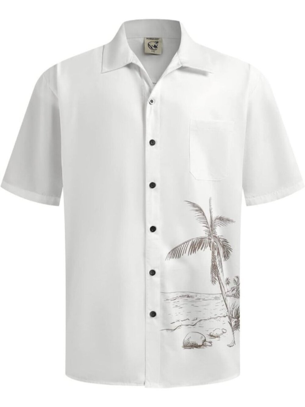 Men's White Hawaiian Short Sleeve Coconut Printed Button Down Casual Shirts